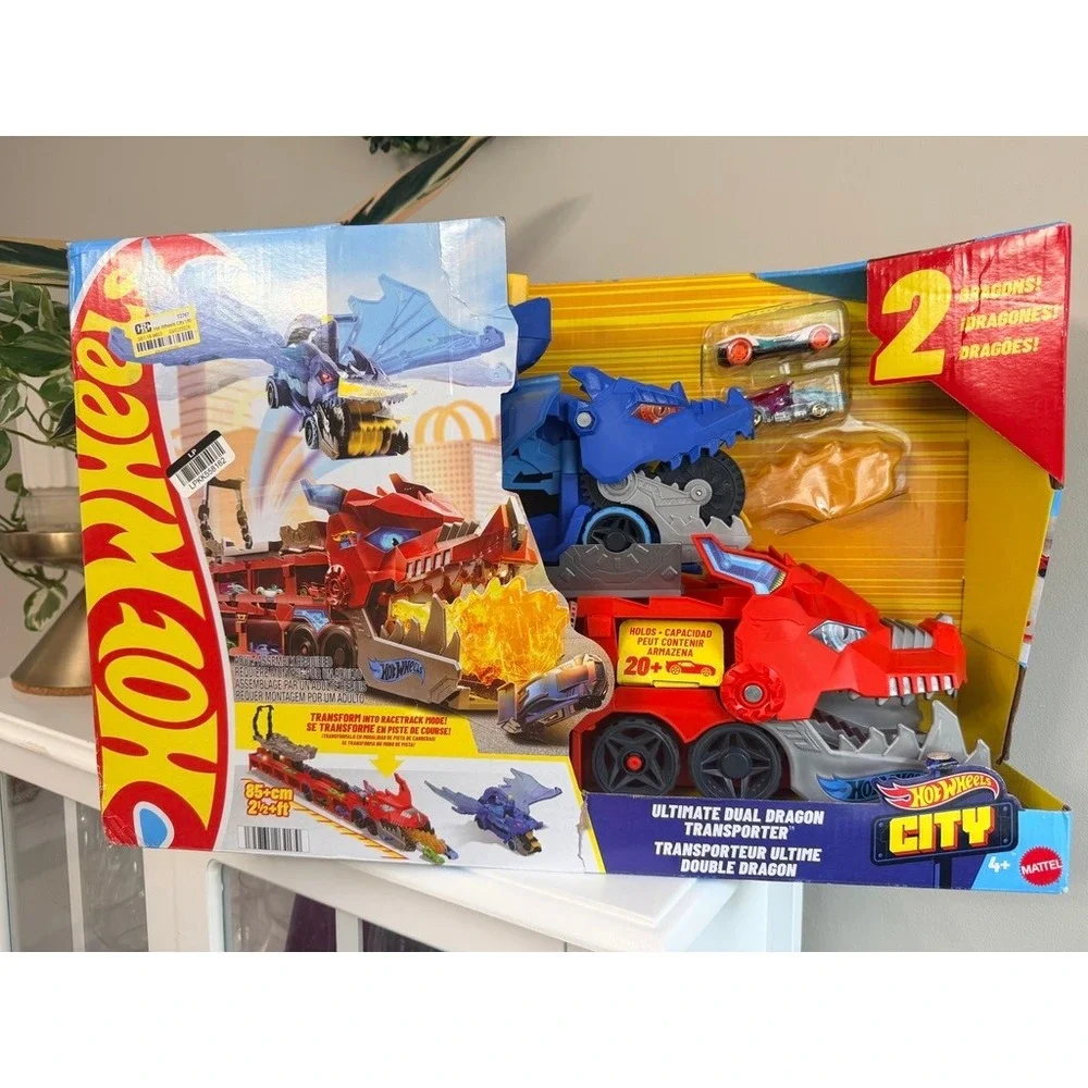 Hot Wheels Ultimate Dual Dragon Transporter Kids OS Red Blue 2-in-1 NWT